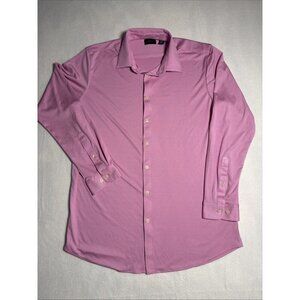 Greg Norman Long Sleeve Polo Shirt Button‎ Down Large Pink Classic Casual Golf